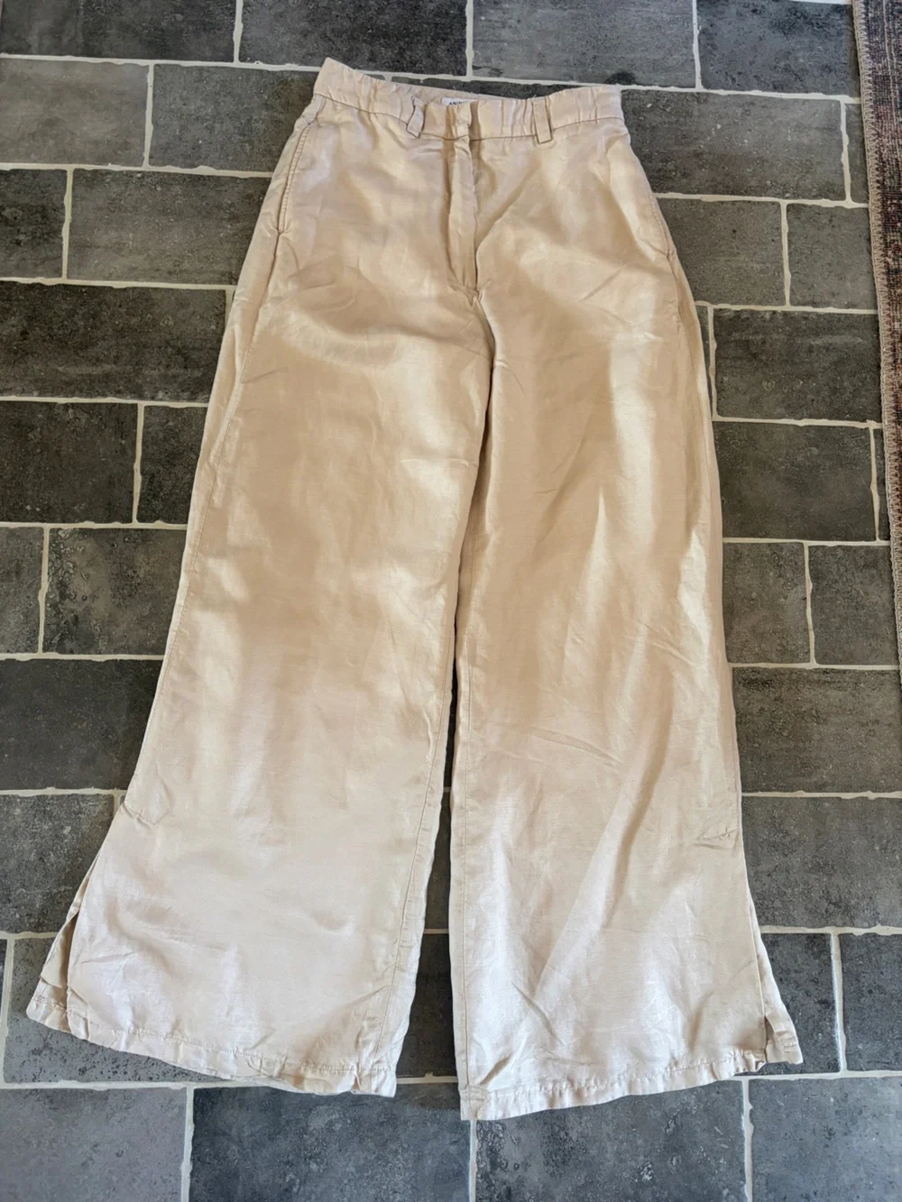 Anine Bing linen blend silky trousers pants cream size 24